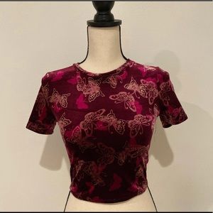Urban Outfitters Pink Velvet Butterfly Crop Top